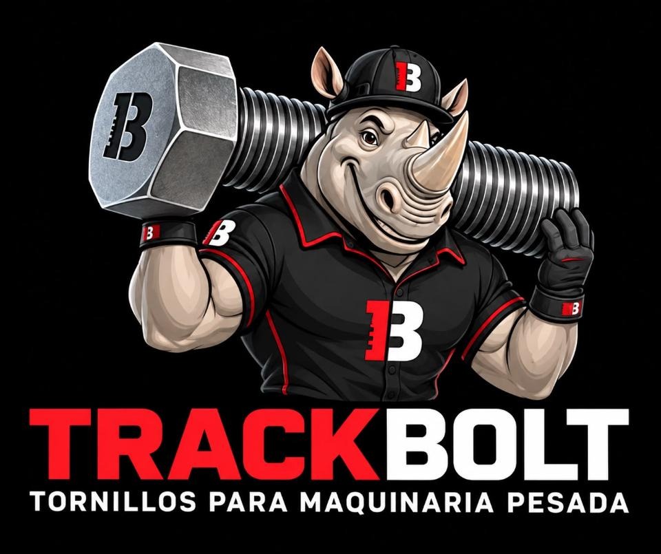 Mascota de Trackbolt: un rinoceronte con casco sujetando un tornillo hexagonal gigante